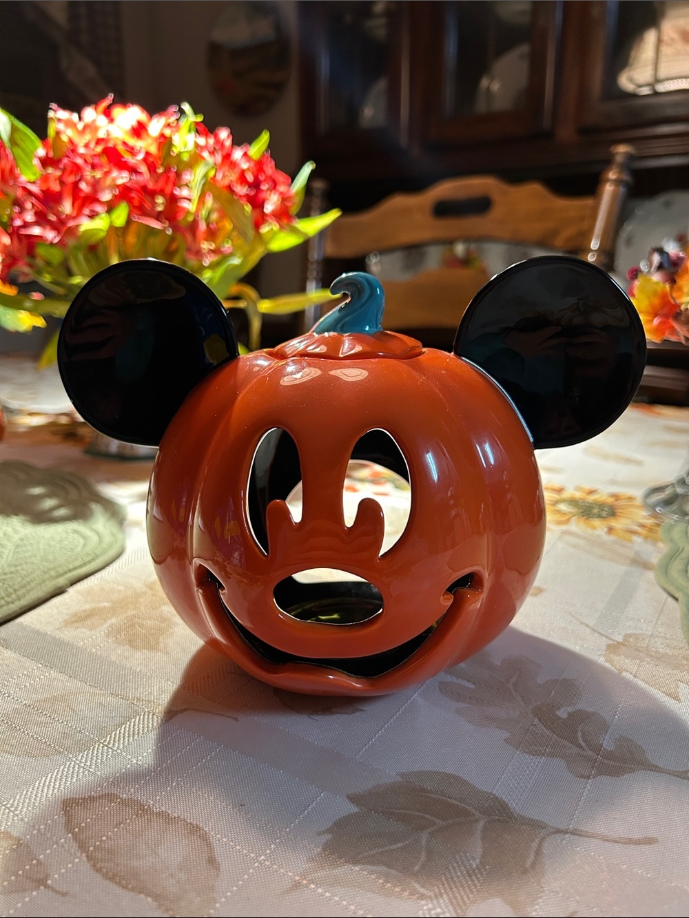 Disney Halloween Mickey Mouse Orange Pumpkin Jack-O'-Lantern Tealight Holder